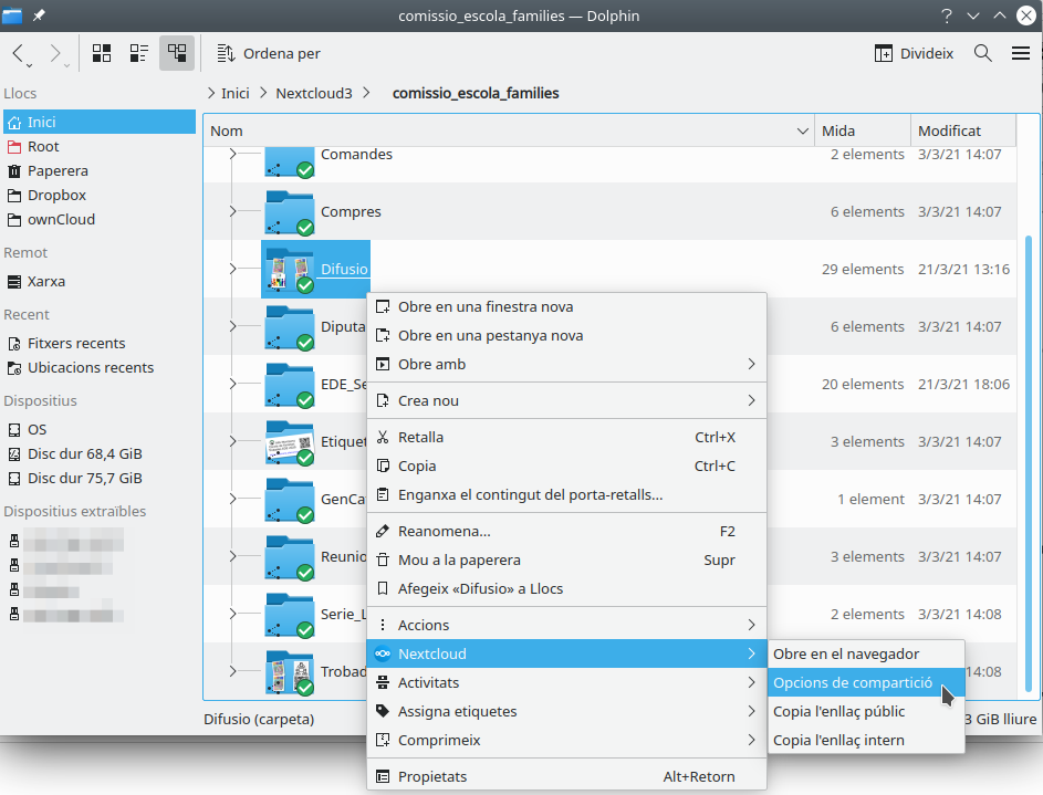 AFA Nextcloud 07 Navegador Arxius Nextcloud Opcions Comparticio
